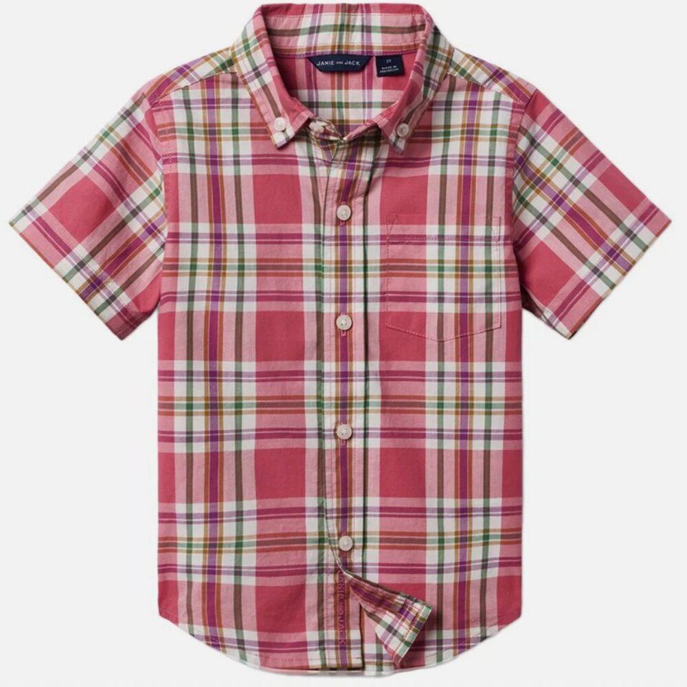 Janie and Jack Poplin plaid button down shirt - size 4 - NWT